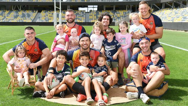 North Queensland Cowboys pictured with their children ahead of Father's Day 2024. Picture: Shae Beplate.