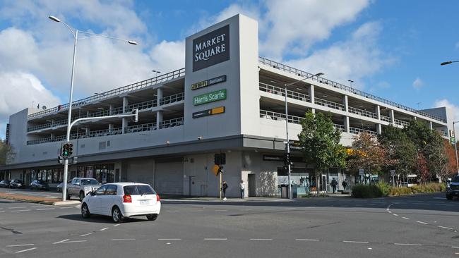 The eastern end of Market Square including the multi-level car park could provide the best opportunity to build a high-rise building up to 42m. Picture: Mark Wilson