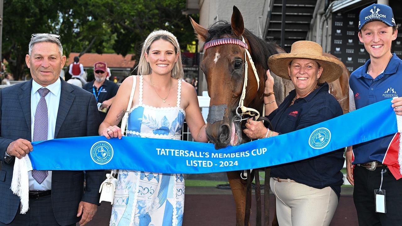 Trainers Tony and Maddy Sears (far left and second from left) after one of Yellow Brick’s wins. Picture: Grant Peters/Trackside Photography