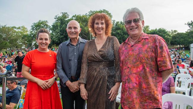 Chief Minister Lia Finocchiaro, Hugh Heggie, Ruth Eirwen Jones and Kon Vatskalis got in the Christmas spirit last year at the 2023 Carols by Candlelight. Picture: Pema Tamang Pakhrin.