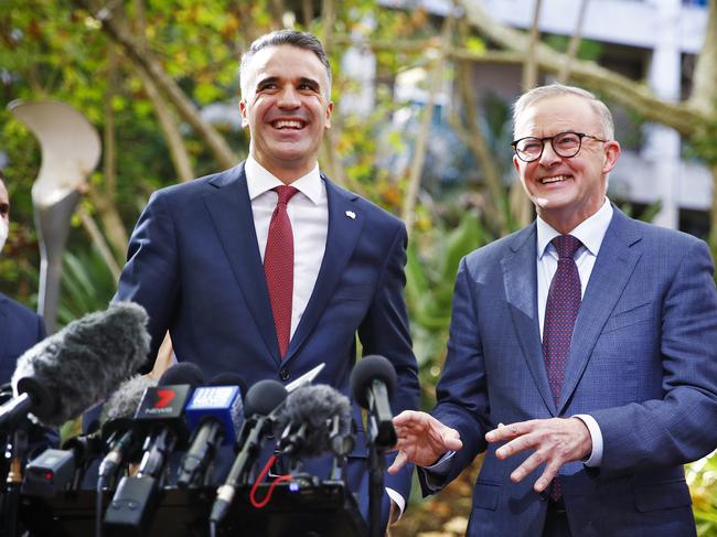 Mr Albanese visits Flinders Medical Centre in Adelaide with SA Premier Peter Malinauskas. Picture: Sam Ruttyn