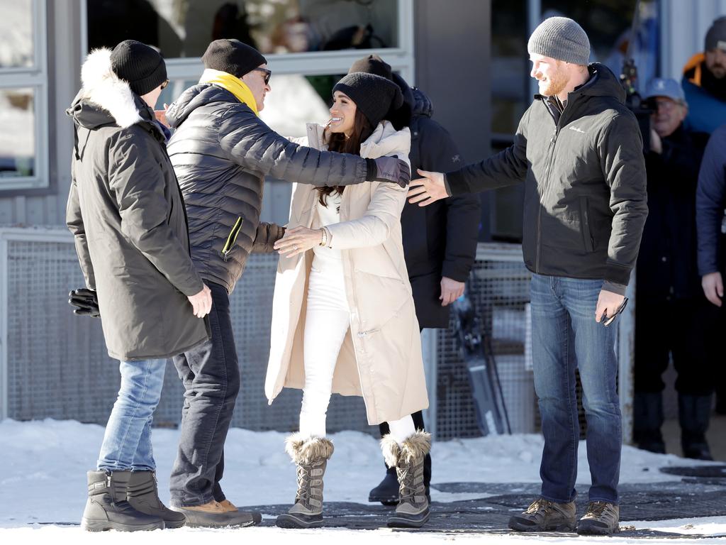 The Duke and Duchess of Sussex stepped out in snow attire at Whistler on Valentine’s Day. Picture: Getty Images