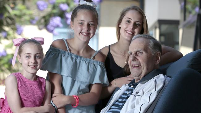 Bob Partington with his granddaughters Abbie, 8, Phoebe, 12, and Tia, 15. Picture: TAIT SCHMAAL