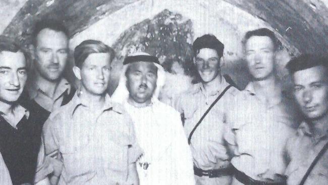 Don Gray, Bernie Butler, Eric Harwood, a guide, Jim Downie, Bert Doyle and Geoff Pullman pictured during a week’s leave in Cairo. Three of the six soldiers pictured were dead three months later.