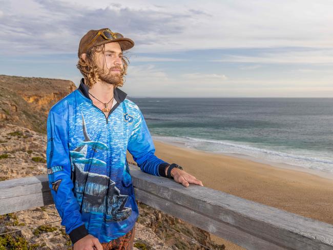 O’Reilly Gray at Ethel Beach where a teenager was fatally attacked by a shark earlier in the day. Innes National Park, Yorke Peninsula, South Australia. Picture: NCA NewsWire / Ben Clark