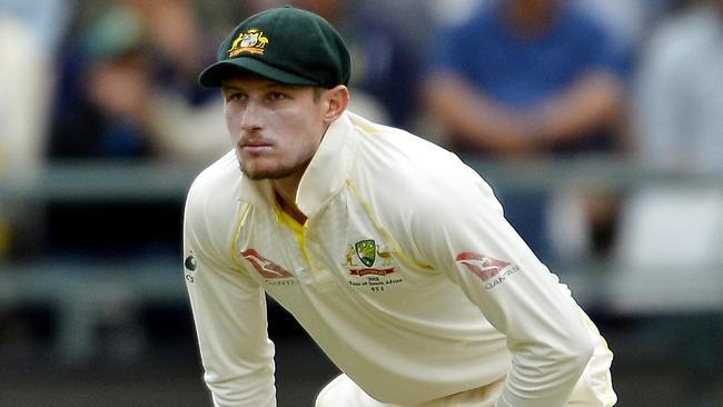 Cameron Bancroft in the field after he was questioned by umpires in Cape Town.