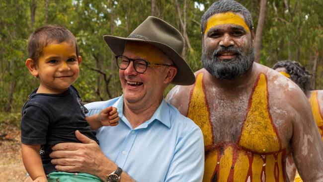 Anthony Albanese with the Yolngu People during the Garma Festival 2022 at Gulkula on July 29, 2022 in East Arnhem. (Photo by Tamati Smith/Getty Images)