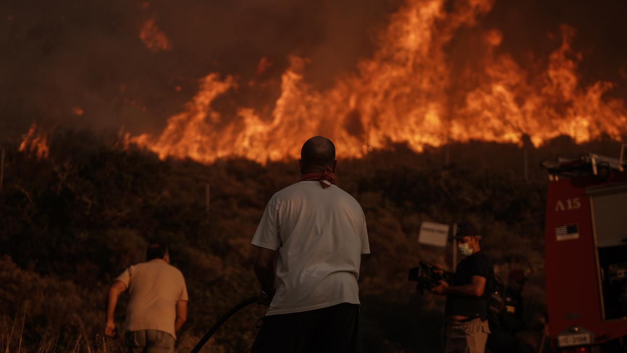 Fires have also ripped through towns near Athens in Greece, as well as the Iberian coast of Spain and Portugal. Picture: Nick Paleologos/Bloomberg via Getty Images