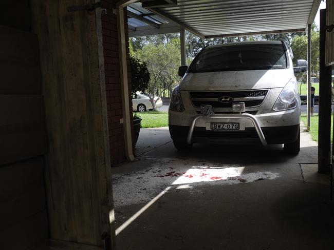 The blood-splattered scene where Mr Garmo was fatally stabbed last night. Picture: Phillip Rogers