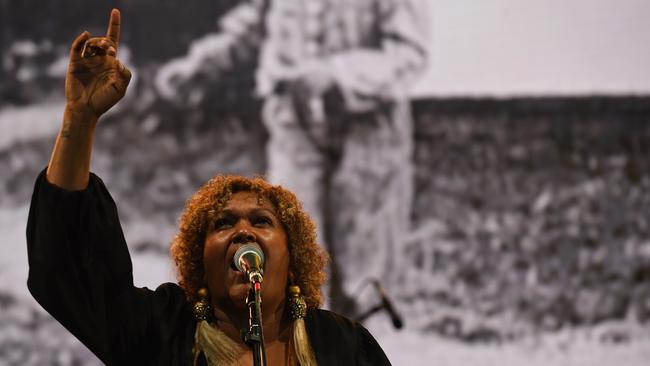 Emma Donovan and fellow First Nations' artists pay tribute to the passing of Uncle Archie Roach at the 2022 National Indigenous Music Awards. Picture: (A)manda Parkinson