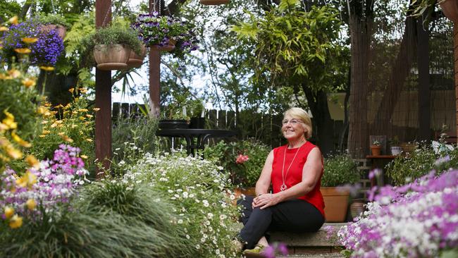 Rae Roy in her backyard oasis. Picture: Tim Pascoe