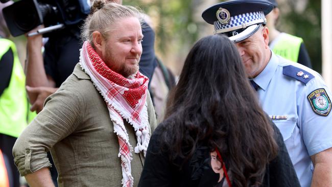 Palestine Action Group spokesman Josh Lees (left) says NSW Police’s bid to stop protests are a ‘racist campaign’. Picture: NewsWire / Damian Shaw