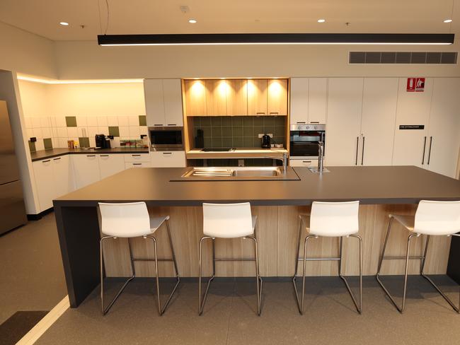 The kitchen in the community space at Guide Dogs Victoria is designed with accesiblity in mind. Picture: David Caird