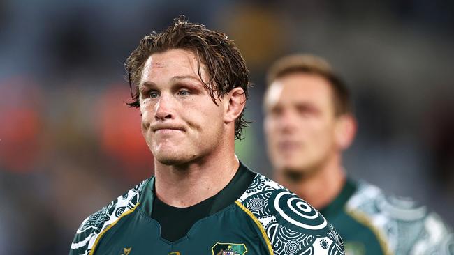 SYDNEY, AUSTRALIA – OCTOBER 31: Wallabies captain Michael Hooper looks dejected after losing the 2020 Tri-Nations and Bledisloe Cup match between the Australian Wallabies and the New Zealand All Blacks at ANZ Stadium on October 31, 2020 in Sydney, Australia. (Photo by Cameron Spencer/Getty Images)