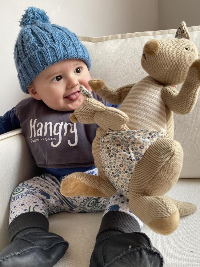 Kyrie O’Toole. Nine months old. I’m such a happy boy, I clap and shake my head ‘no’ at everything. I love chasing my big sister around in my walker and bouncing in the jolly jumper.