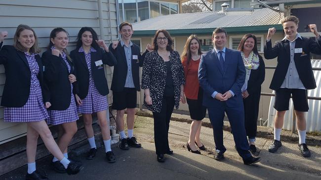 Ringwood state Liberal MP Dee Ryall and Opposition Education spokesman Tim Smith pledged a $15 million rebuild of Norwood Secondary College this morning. Picture: KIEL EGGING.