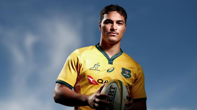 BRISBANE, AUSTRALIA — MAY 27: Jordan Petaia poses during an Australian Wallabies media opportunity at Ballymore Stadium on May 27, 2019 in Brisbane, Australia. (Photo by Chris Hyde/Getty Images)