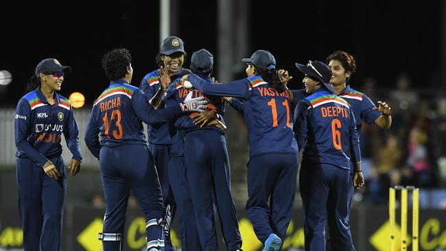 India thought they had the match won, until the final delivery was controversially called a no ball. Picture: Getty Images.