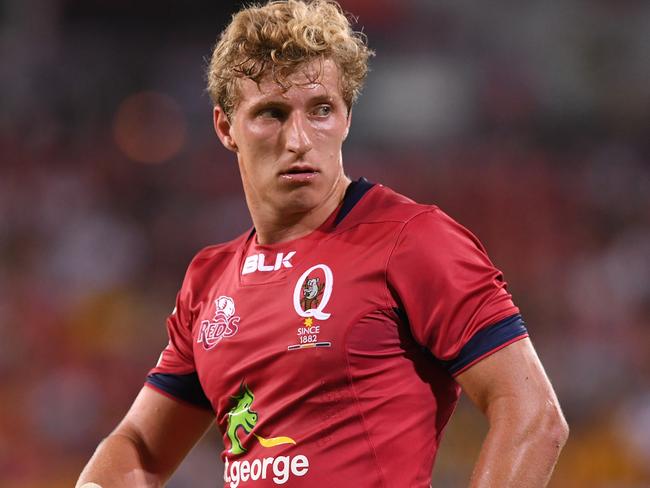 Reds player Jake McIntyre  looks on during the Round 6 Super Rugby match between the Queensland Reds and the Hurricanes at Suncorp Stadium in Brisbane, Saturday, April 1, 2017. (AAP Image/Dave Hunt) NO ARCHIVING, EDITORIAL USE ONLY