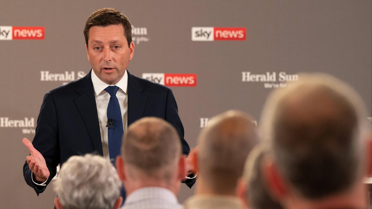 Opposition Leader Matthew Guy at the leaders’ debate. Picture: Tony Gough