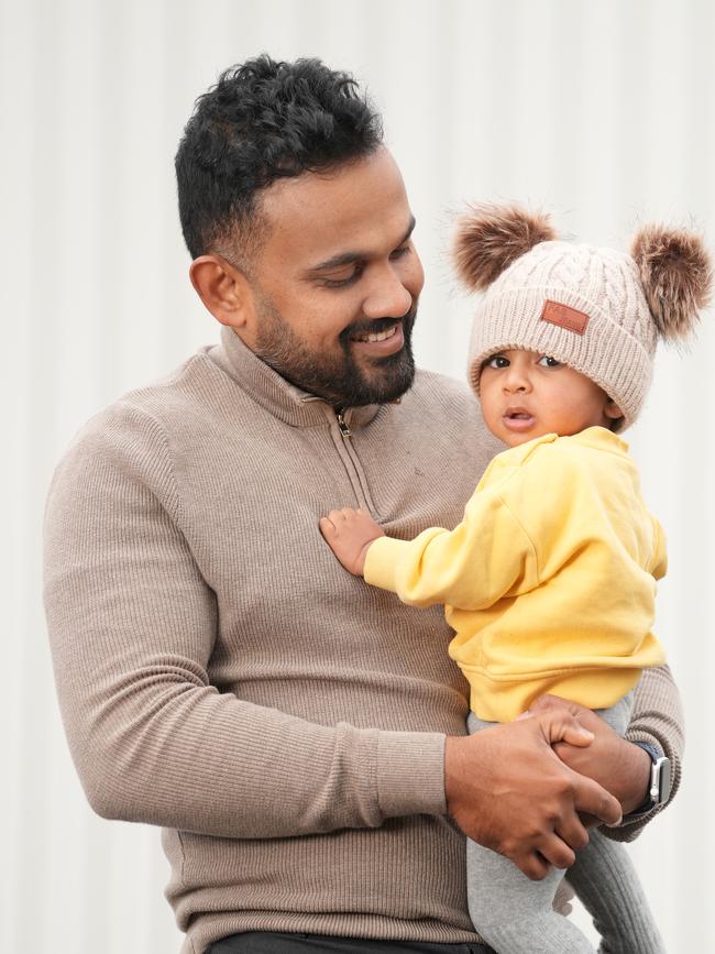 Jin Karunanayake is speaking to SA Weekend about taking six months parental leave to look after his baby, Jayda, so his wife could go back to work. Picture Dean Martin