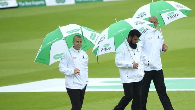 The umpires were forced to call a halt to the day due to the rain at Lord’s. Picture: Getty Images