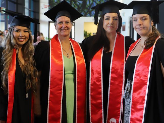 Lily Duong, Bronwyn Phillips, Jaye Thomson and Brooke Loader at the 2023 TAFE Queensland Bundaberg graduation ceremony.