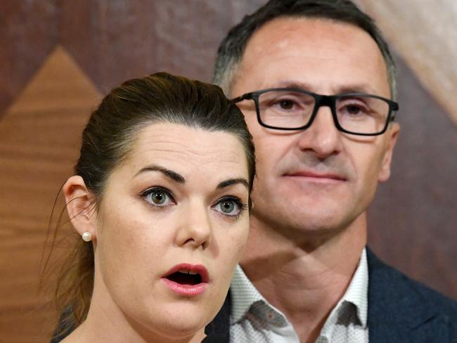 Greens’ Senator Sarah Hanson-Young has accused Pauline Hanson of helping Islamic State extremists by fuelling hatred in Australia. Picture: AAP