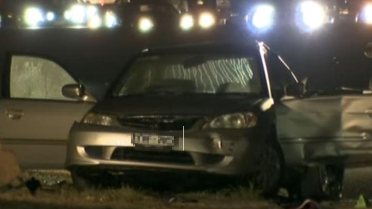 A 17 year old, who was in the passenger seat, is fighting for his life after a hit and run last night that saw the two other occupants in the car fleeing the scene. Picture: 7News