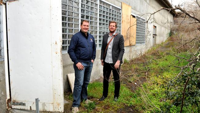 New Norfolk Distillery director Justin Derksen and architect Thomas Bailey on site at the proposed distillery and cellar door at Willow Court, New Norfolk. Picture: FIONA HARDING