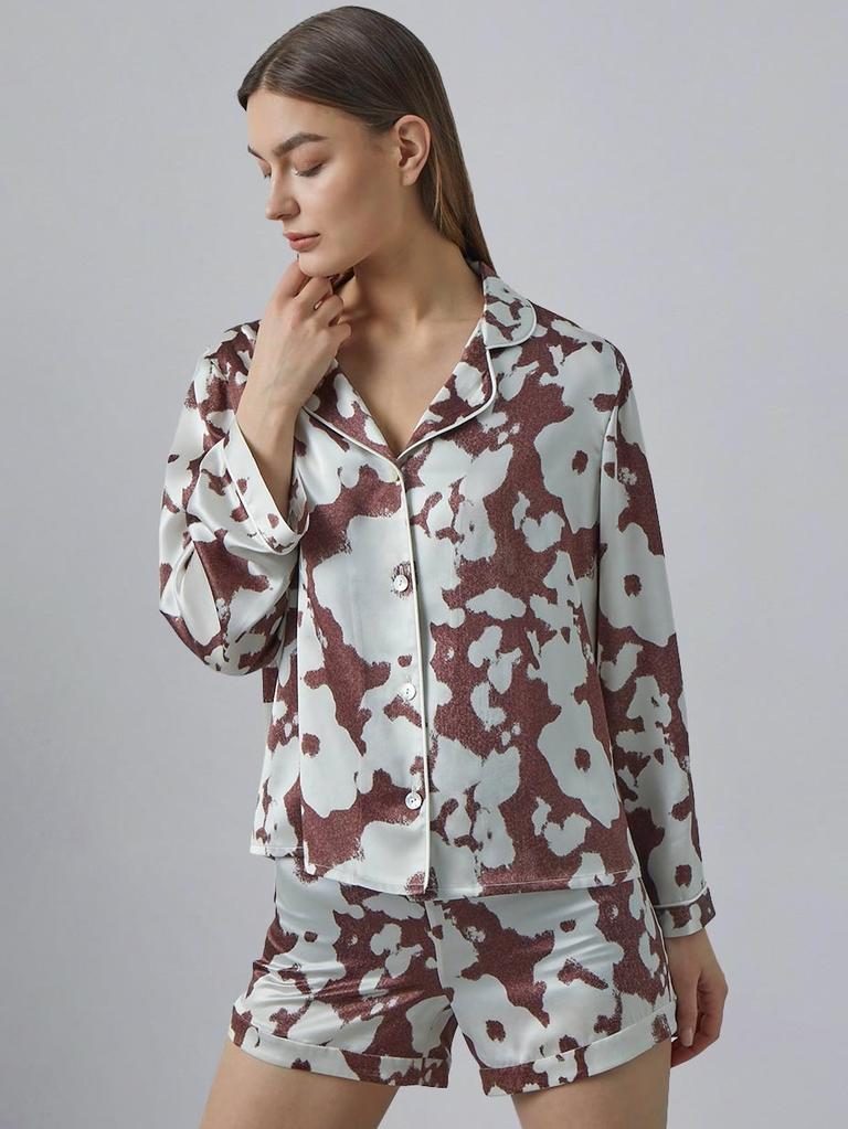 Floral Print Long Sleeve Pyjama and Short Set. Picture: Silk Maison.