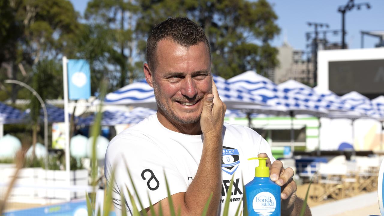 Lleyton Hewitt plays beach tennis as part of Bondi Sands beach tennis clinic. Picture: Fiona Hamilton/TENNIS AUSTRALIA