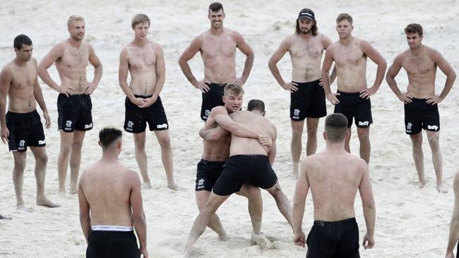 Paddy Ryder and Ollie Wines face of during a Port Adelaide Training camp in Noosa last year. Picture: Sarah Reed