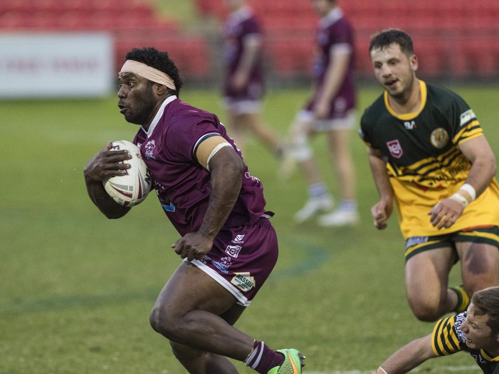 Tomasi Naborisi of Dalby against Wattles. Picture: Kevin Farmer.