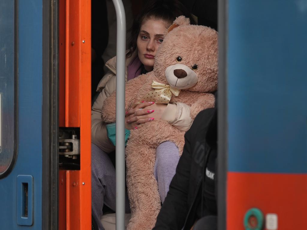 Ukraine refugees arrive by train at the Hungarian border town of Zahony. Picture: Getty Images