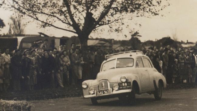 A Redex Trial entrant corners hard in an FX Holden at Albert Park in 1953. Picture: Victorian Historic Racing Register Archive, State Library of Victoria