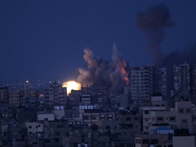 An explosion at a residential tower caused by Israeli bombing raids in the northern Gaza Strip. Picture: Getty Images