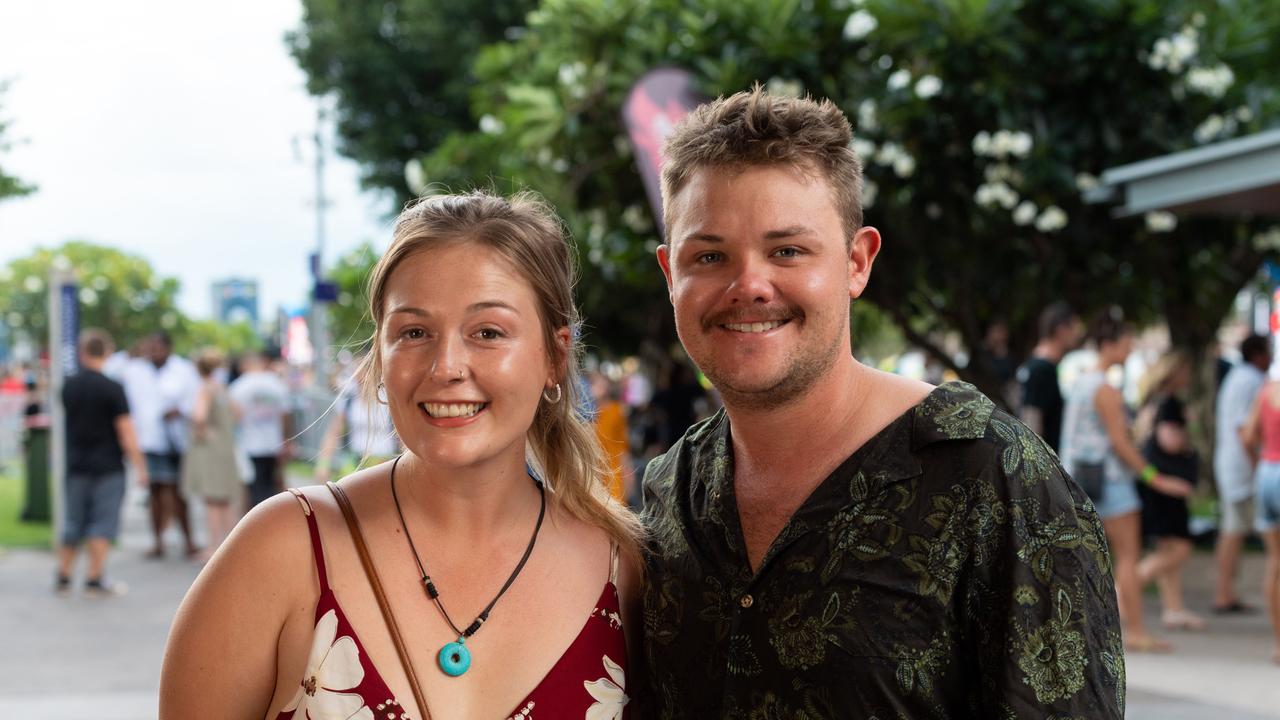 Tia Leach and Todd Geddes at Darwin Waterfront on New Year’s Eve 2020. Picture: Che Chorley