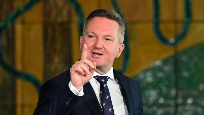 Energy Minister Chris Bowen speaks to the media during a press conference at Parliament House.