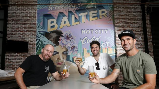 Inside Balter brewery at Currumbin. Head Brewer Scott Hargrave, Stirling Howland and Joel Parkinson. Picture: Jerad Williams