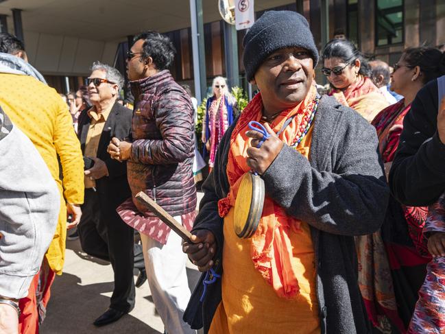 Kishore Sookul adds to the music at Toowoomba's Festival of Chariots, Saturday, July 20, 2024. Picture: Kevin Farmer