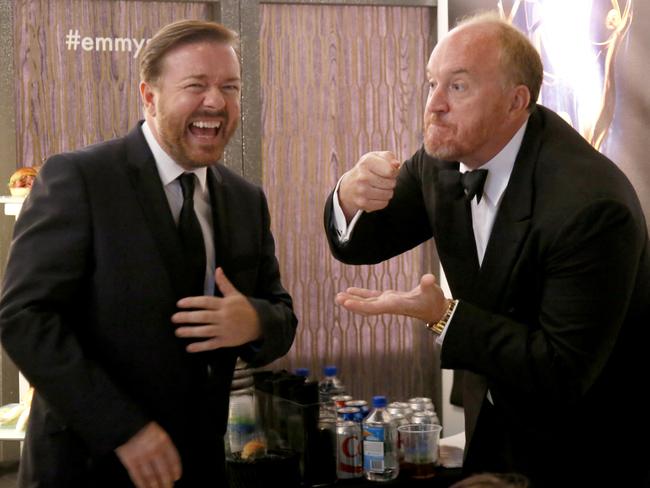 Ricky Gervais and Louis C.K. backstage at the 66th Primetime Emmy Awards