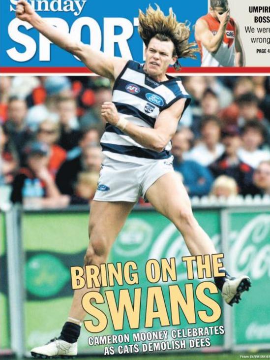 The front cover of the Herald Sun sports section the day after Geelong last played Melbourne in a final.