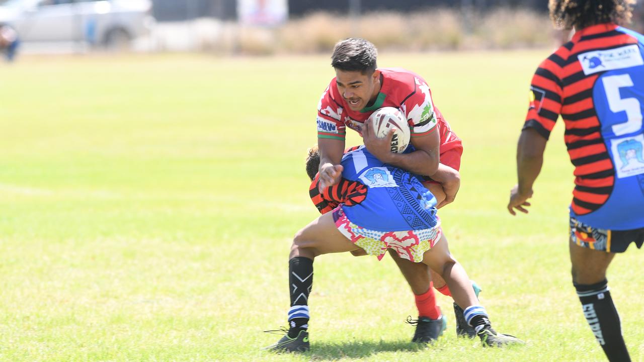 RUGBY LEAGUE - A DAY AT THE PARK: Emu Park Emus' Harlem Russell with the ball