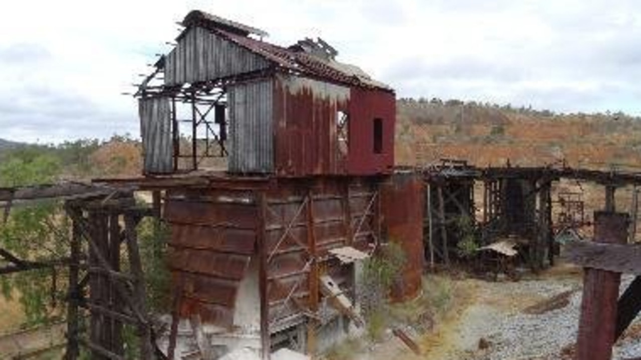 Concrete bridge and bins at Mount Morgan mine.