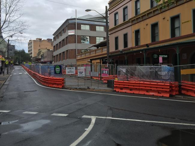 Light rail construction on Devonshire St near Central Station as part of the CBD South East Light Rail project.