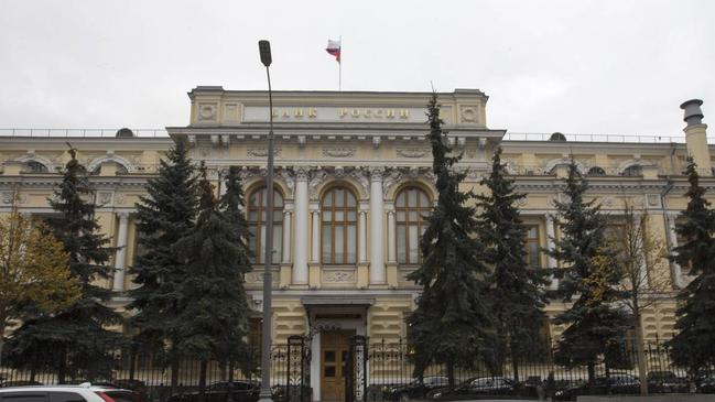 Russia’s central bank building in Moscow. Governor Elvira Nabiullina tried to resign over opposition to the Ukraine war but Vladimir Putin ignored the request. Picture: Alexander Zemlianichenko Jr / Bloomberg News