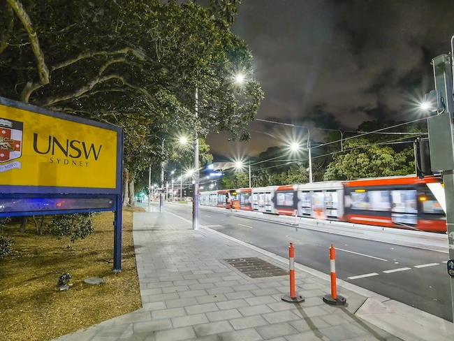 Light rail testing on Anzac Pde outside UNSW. Picture: Supplied