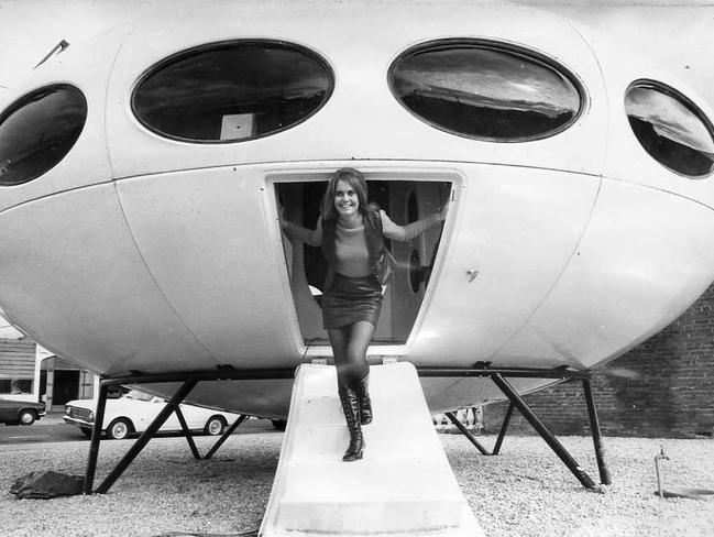 Trea Lillecrapp in the flying saucer house in Melbourne Street, 1971.