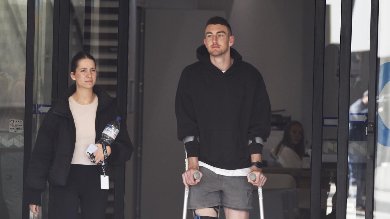 McStay was on crutches the morning after the preliminary final. Picture: Andrew Henshaw